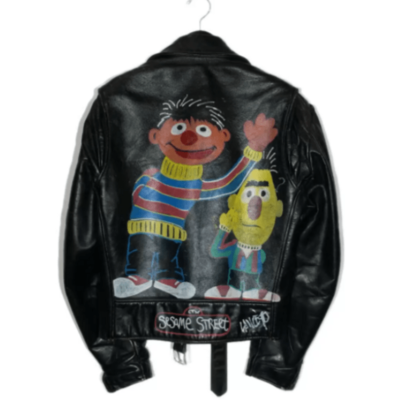 Vintage-Hand-Painted-Bert-And-Ernie-Leather-Jacket