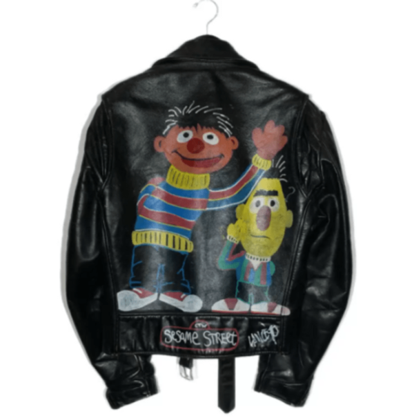 Vintage-Hand-Painted-Bert-And-Ernie-Leather-Jacket
