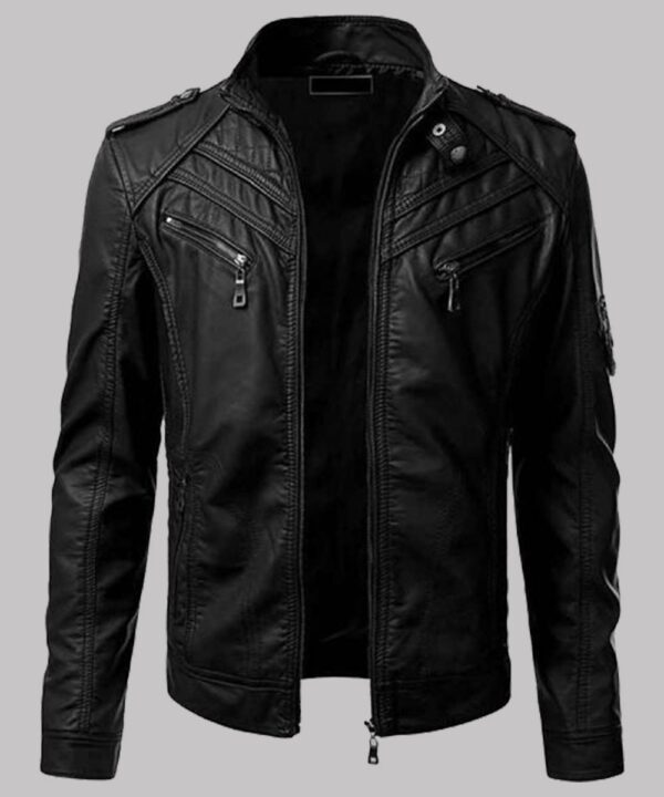 Black-Mens-Slim-Fit-Biker-Leather-Jacket