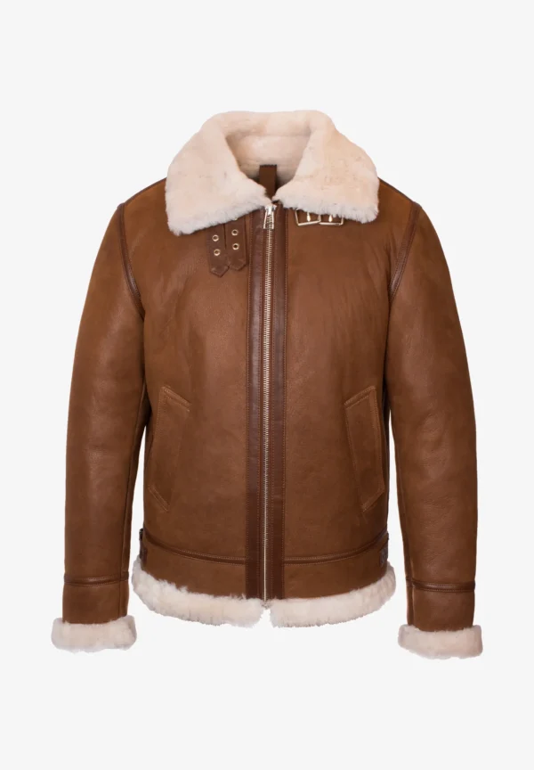 Production Specification: Material: leather Color: camel brown Collar: shirt style fur collar Cuffs: open hemline cuffs Front: zipper closure