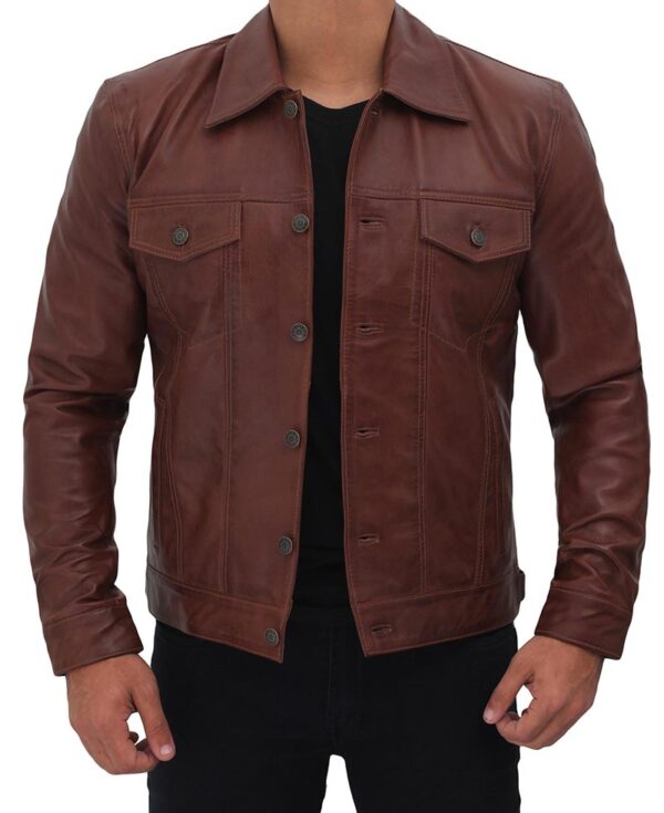 Mens-premium-Leather-Brown-Trucker-Jacket