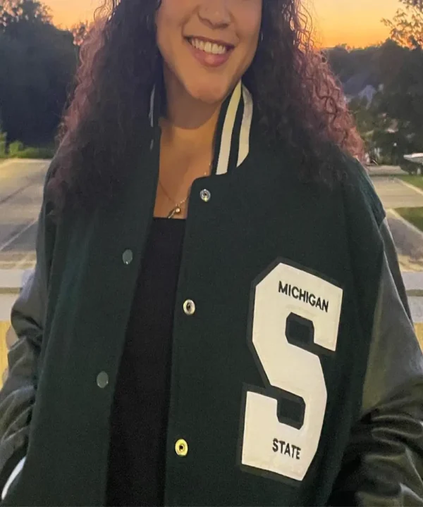 Aliyah-Moores-Michigan-State-University-Athletics-Green-and-white-2023-Varsity-Jacket