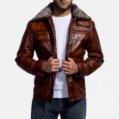 Brown-Fur-Leather-Zipper-Jacket